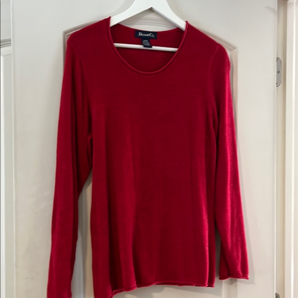 Denim&Co Red Fitted Long Sleeve Sweatshirt